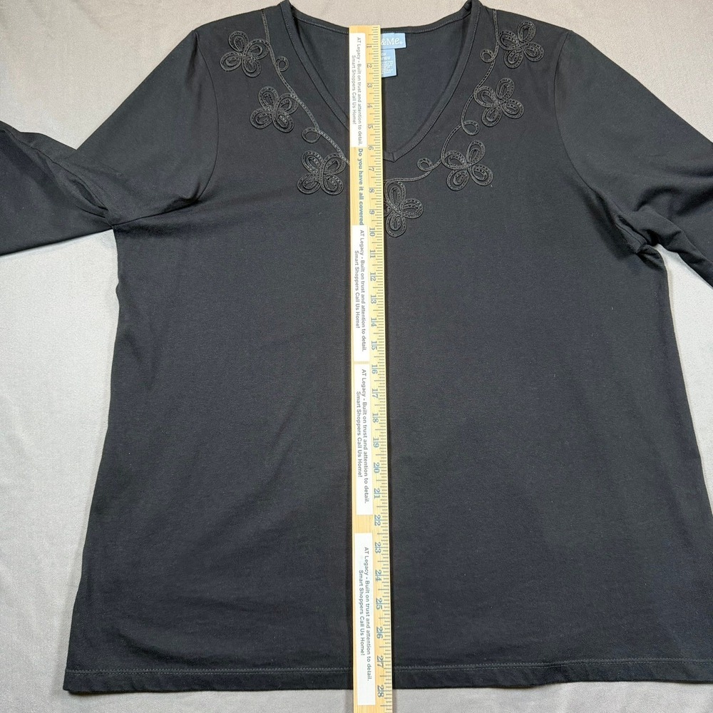 Liz & Me Women 0X 14/16W Black Soutache Embroidered V-Neck 3/4 Sleeve Top Casual - Picture 13 of 14